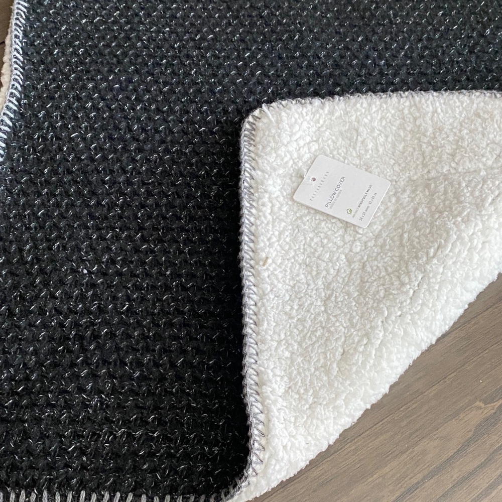 Set of 2, 24 inch Black Knit and White Sherpa Pillow covers
